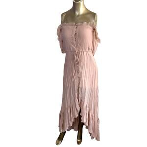 Wishlist Apparel Small Off Shoulder Midi Dress Mauve Pink Ruffle High Low Fairy